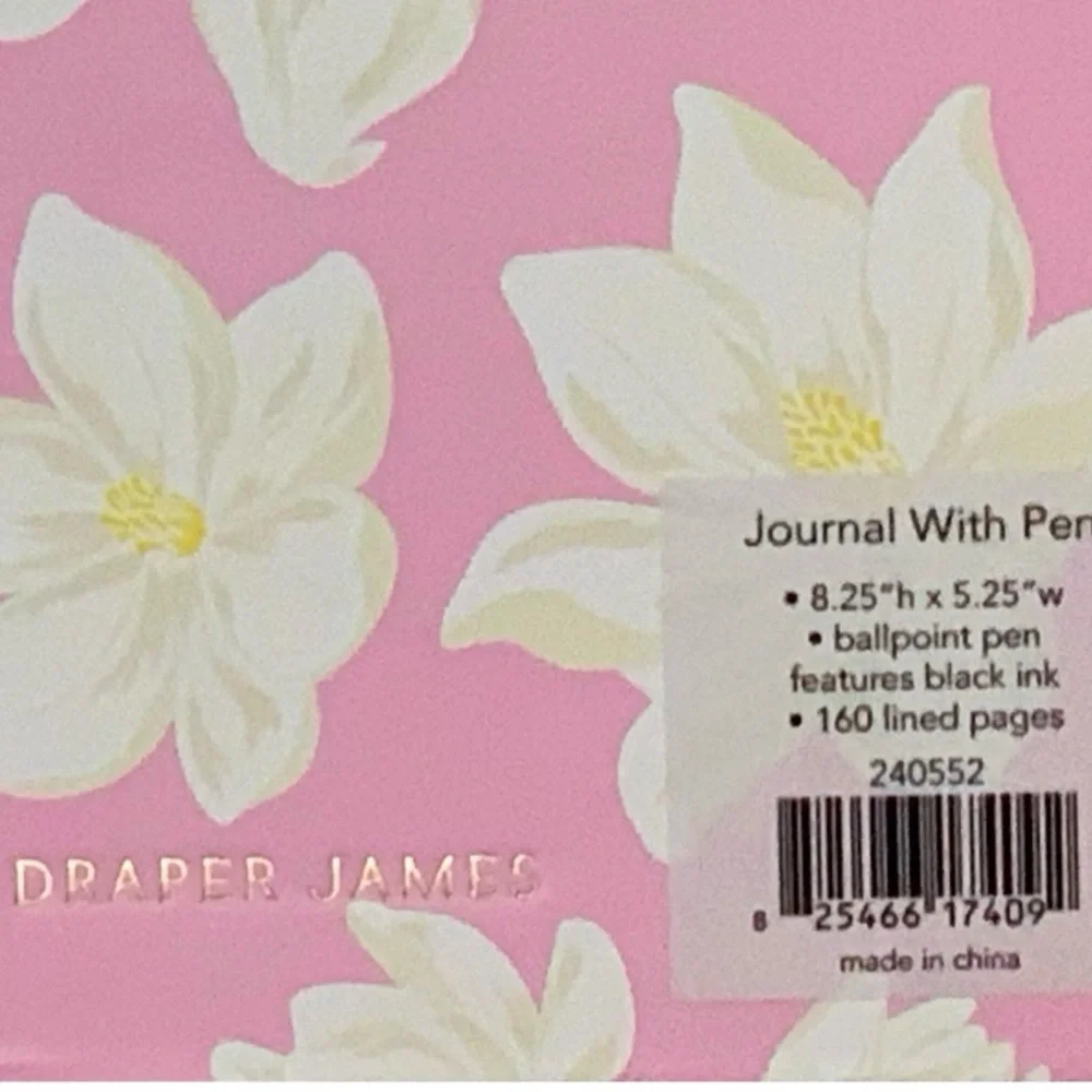 Draper James Hardcover Lined Paper Pink Magnolia Journal with Pen New With Tags